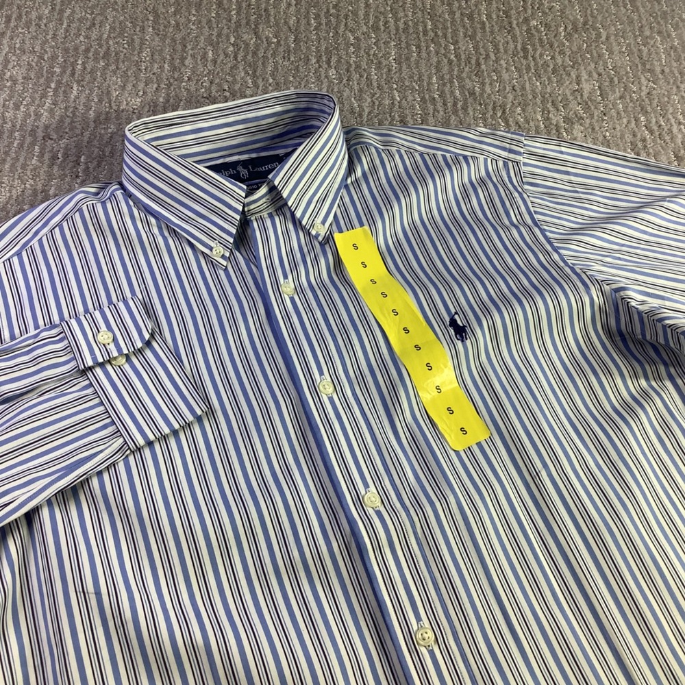 Ralph Lauren Classic Fit Striped Button Down Shirt Blue White 15.5 32/33 NWT